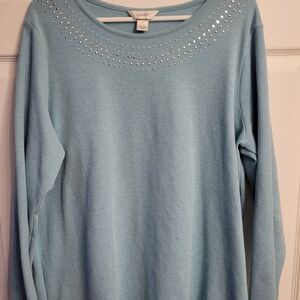 CJ Banks Teal Long Sleeve Rhinestone Top Sz. 2X